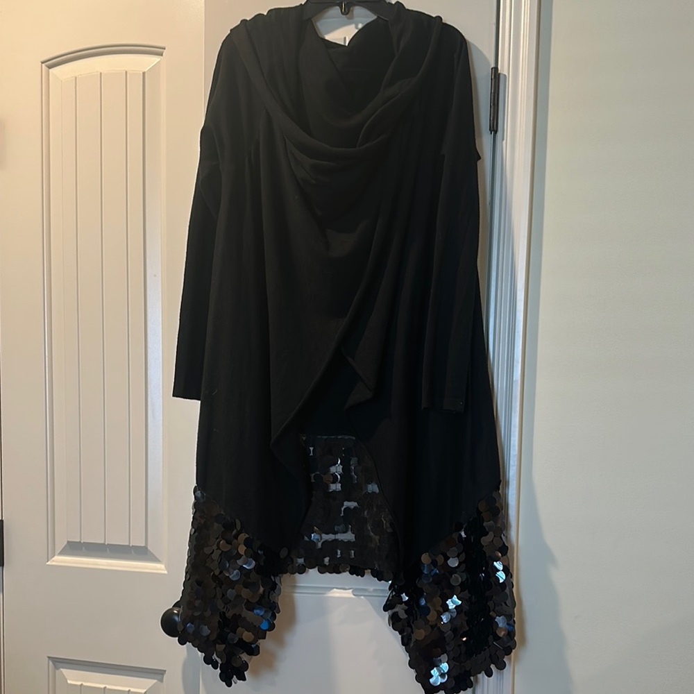 Black Draped Cardigan with Sequin Hemm- Italian sweater in mint condition-